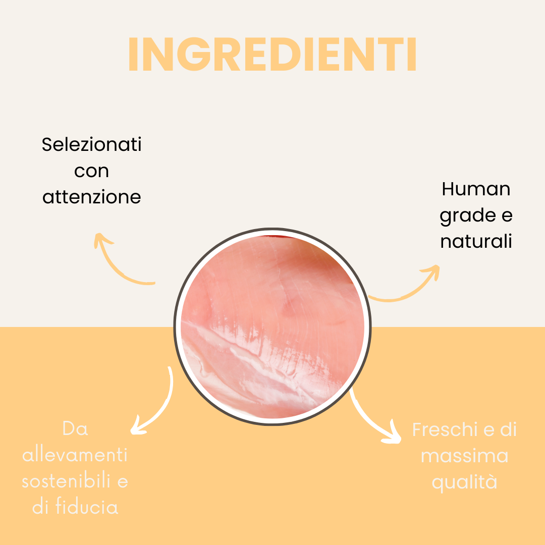 Crocchette per cuccioli al pollo con tacchino, salmone, patate dolci e carote